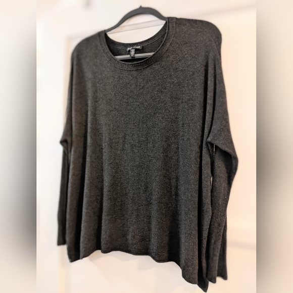 Eileen Fisher S/P Sweater grey heather loose fit stretchy crew neck long sleeve - Picture 2 of 3